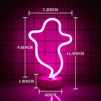 Ghost LED Neon Wall Sign - Halloween Decor, Battery-Operated Pink Neon Light for Bedroom, Christmas Parties, Weddings, and Kids' Rooms
