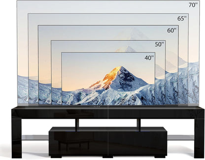 Modern LED TV Stand for TVs up to 70 Inches, Stylish Entertainment Center with LED Lighting and Storage Solutions for Living Room (Black, 63" x 14" x 18")