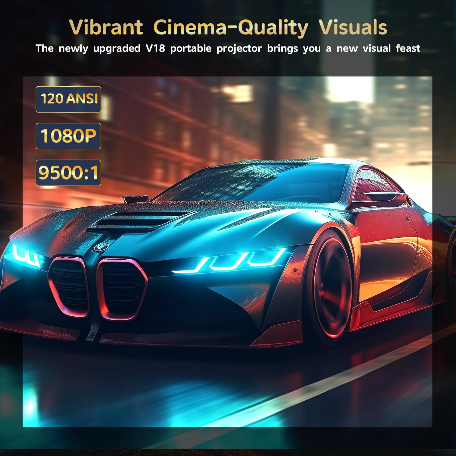 1080P Portable Projector with WiFi and Bluetooth Connectivity