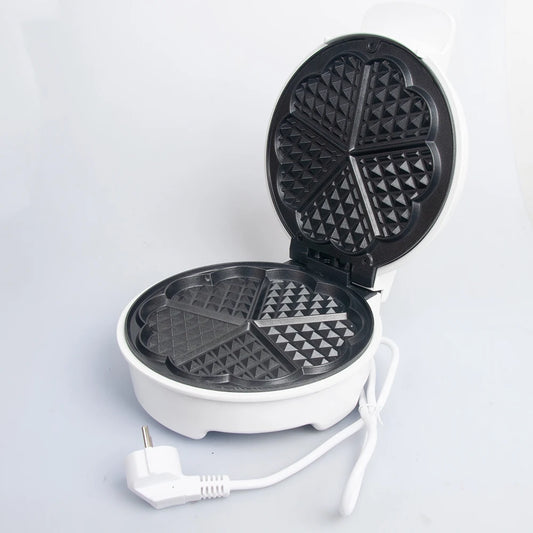 Waffle Iron ,Non-Stick Cooking Plates, 5 Waffles at Once, Compact and Easy to Clean Mini Heart Waffle Maker, 1000W, White