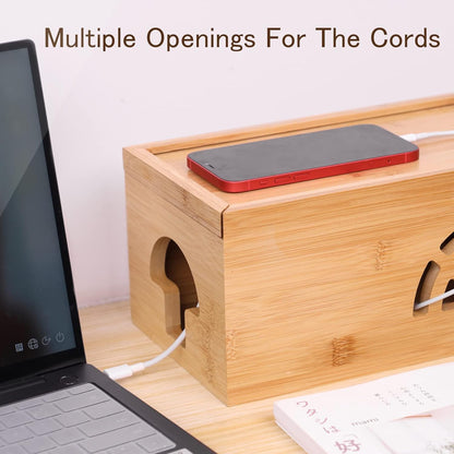 Extra Large Cable Management Box with Lid, Bamboo Cable Box for Cords, Power Strips or Surge Protectors, Hide Loose Wires behind Tvs, Home, Computers, Office Desks by