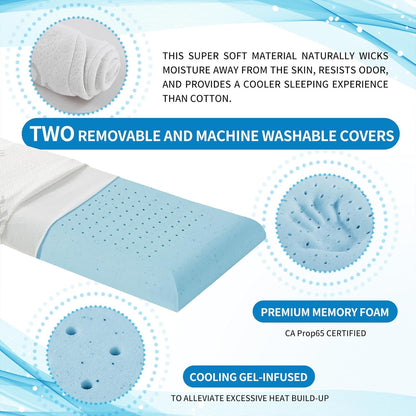 2.5-Inch Thin Memory Foam Pillow for Stomach Sleepers - King Size Hypoallergenic Flat Pillow with Dual Pillowcases for Enhanced Spinal Support and Breathing Comfort
