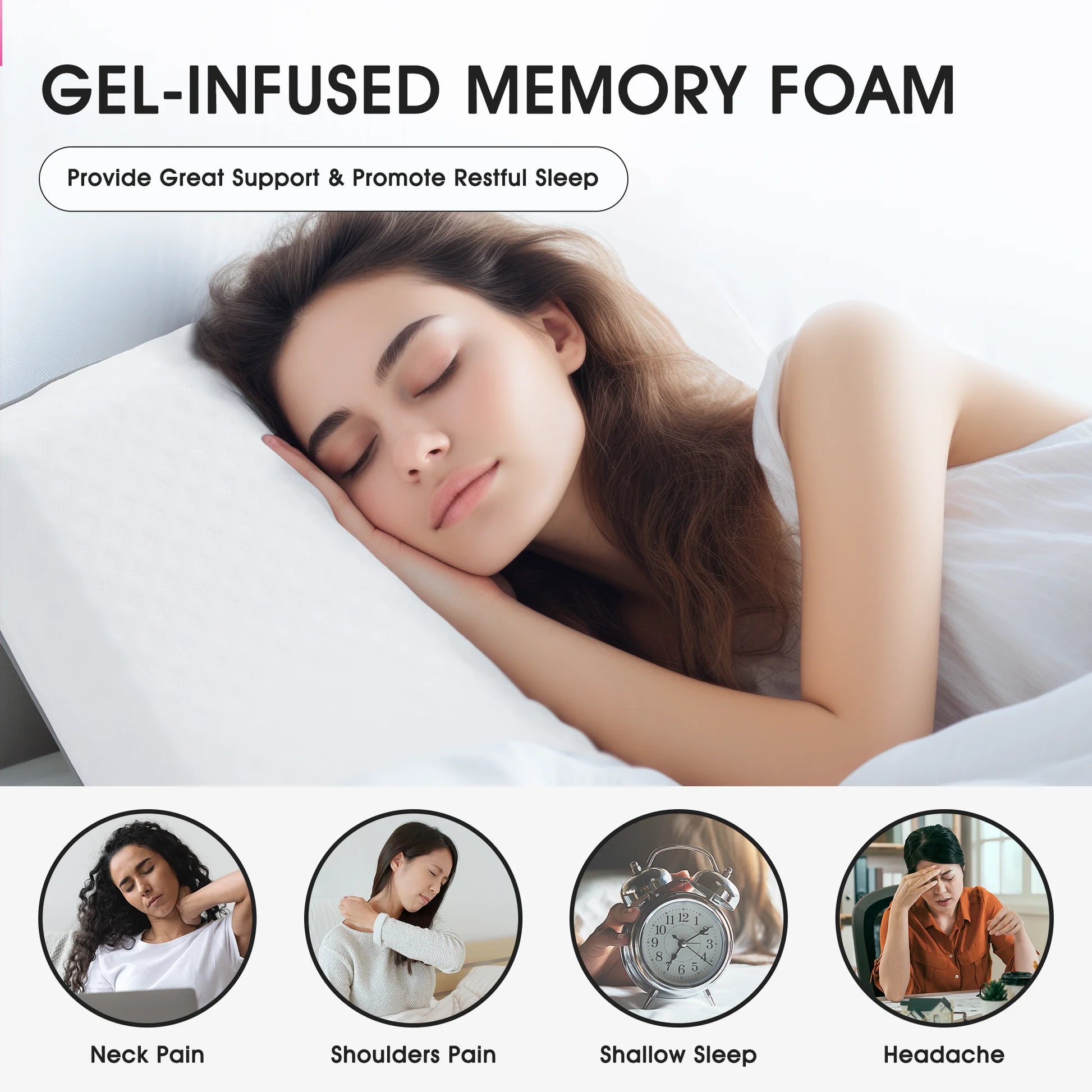 Standard Size Cooling Gel Memory Foam Pillow for Neck Support, 25" x 16