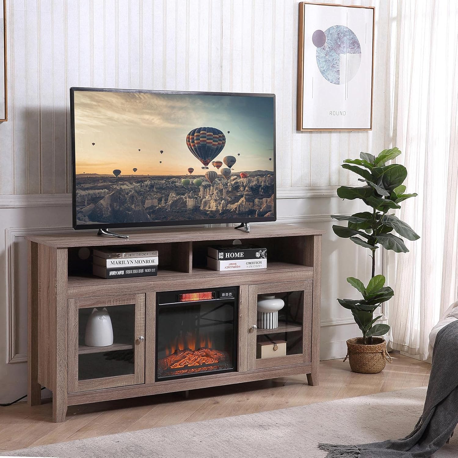 Modern Wood TV Stand and Entertainment Center with Storage for TVs up to 65