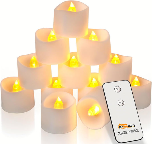Remote-Controlled Flameless LED Tea Light Candles - Battery Operated Votive Candles for Table, Outdoor, and Home Decor, 12-Pack in Bright Amber