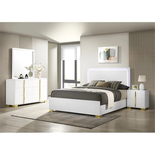Contemporary 4-Piece Queen Bedroom Set in White and Gold by