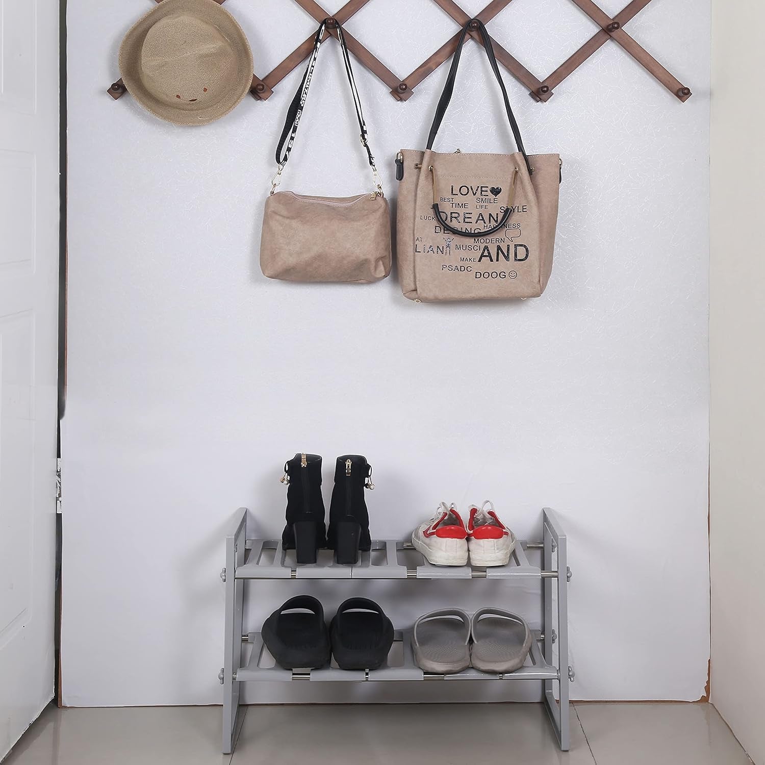 under Sink Expandable Shelf Organizer Rack, 2-Tier Adjustable Storage Shelves(Expands 15-3/8 to 26Inches, Grey)