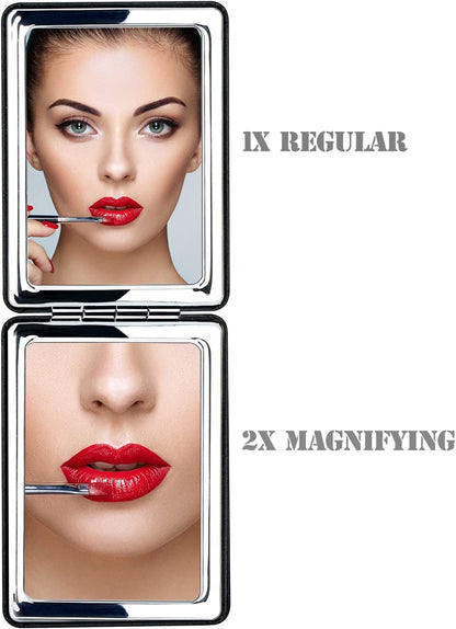 Portable Double-Sided Magnifying Vanity Mirror for Men - Black Travel Makeup Mirror for Handbag or Pocket, Ideal for Daily and Business Use