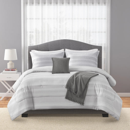 King Size 5-Piece Black and White Striped Comforter Set