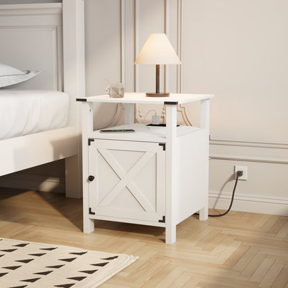 Set of 2 White Farmhouse Nightstands for Bedroom Furniture