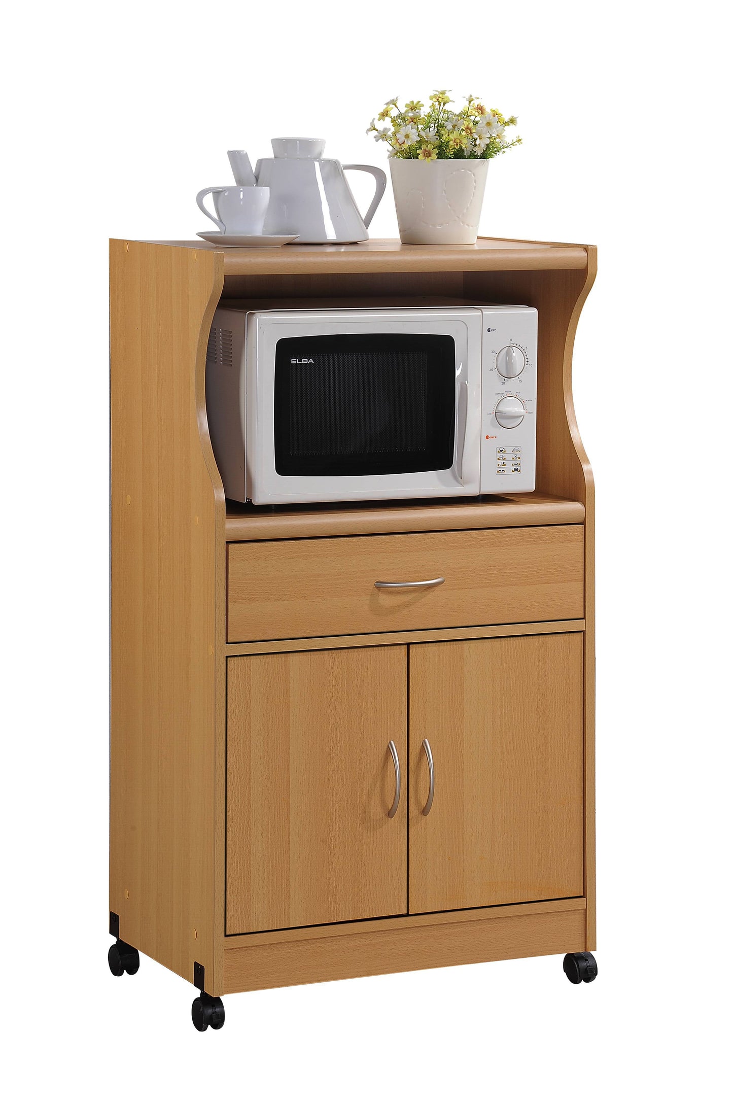 Beech Microwave Kitchen Cart