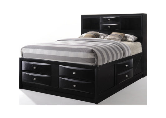 Ireland Full Bed with Storage in Black Rubberwood, Available in Multiple Sizes