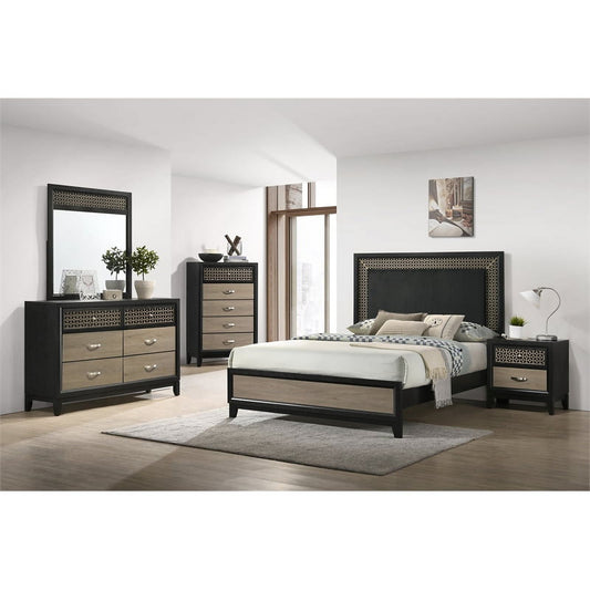 5-Piece Contemporary Wood Queen Bedroom Set in Light Brown and Gray