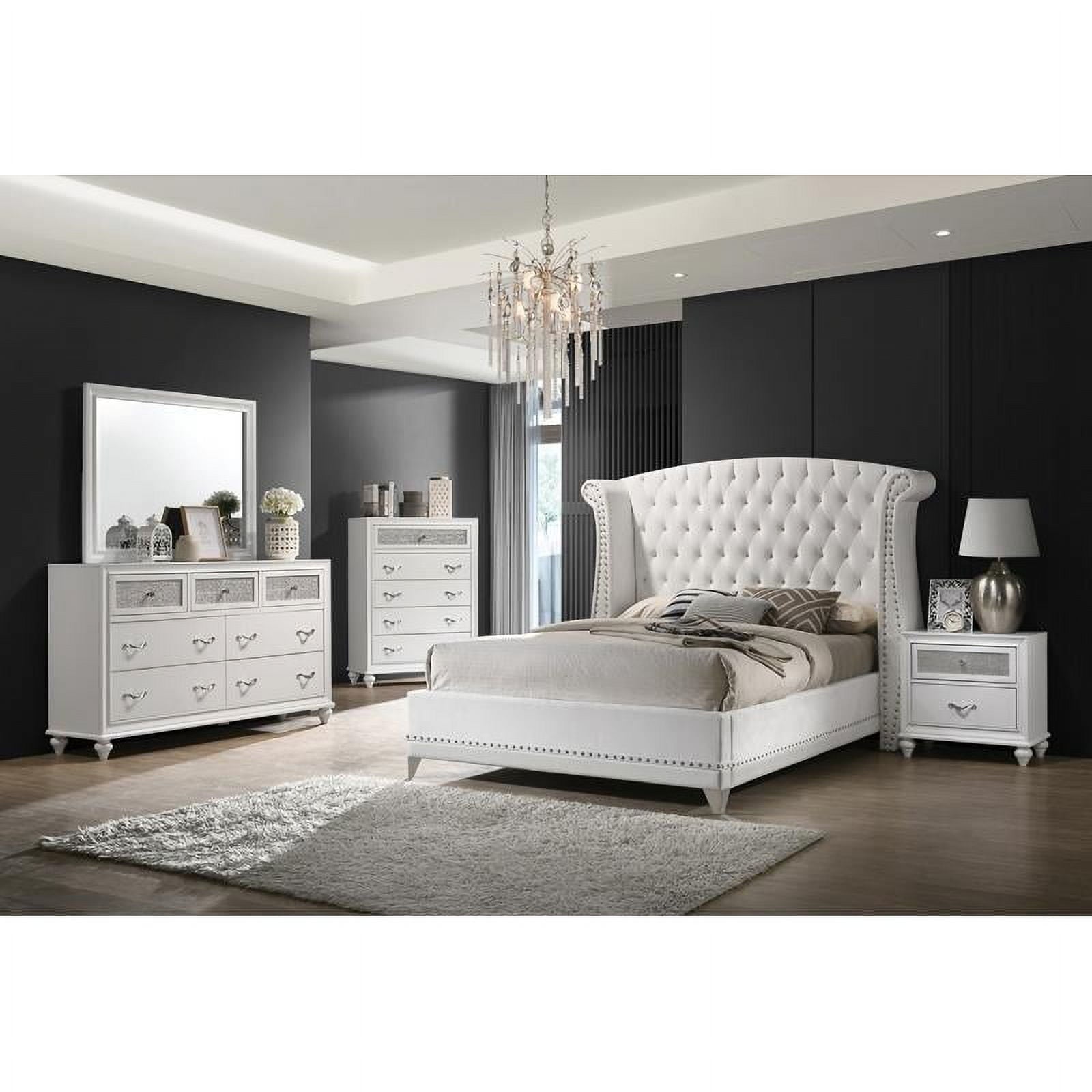 Barzini 5-Piece Glam Upholstered Queen Bedroom Set by  in White