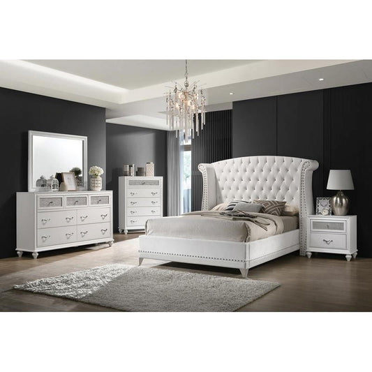 Barzini 5-Piece Glam Upholstered Queen Bedroom Set by  in White