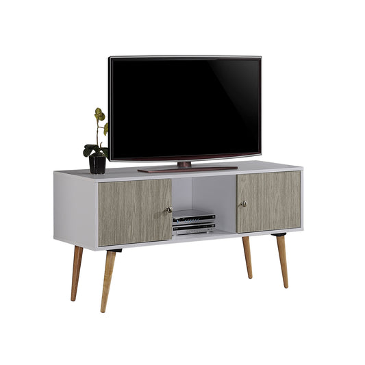 Import HITV435 Retro TV Stand with Storage Cabinets in White and Gray