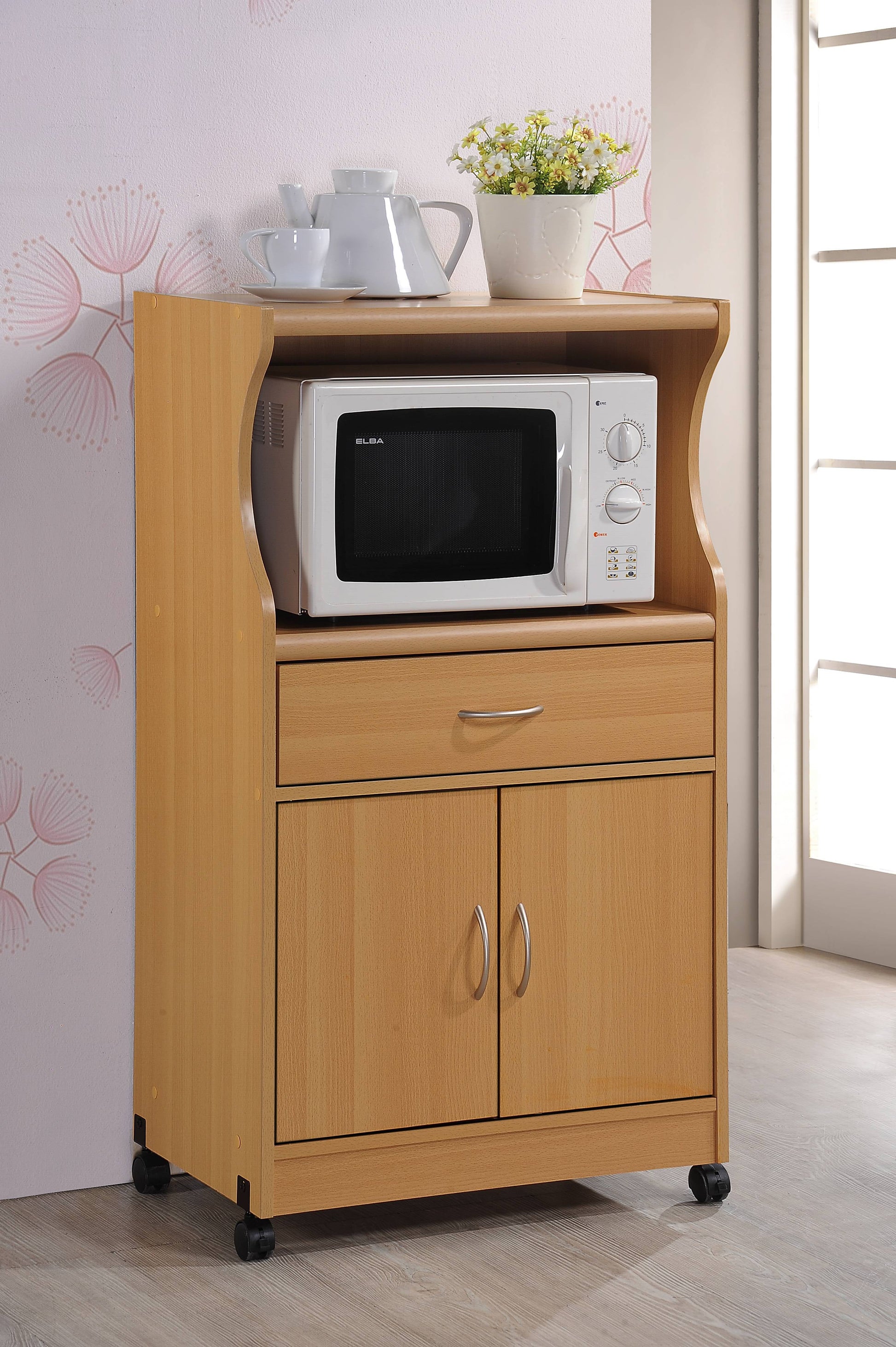 Beech Microwave Kitchen Cart