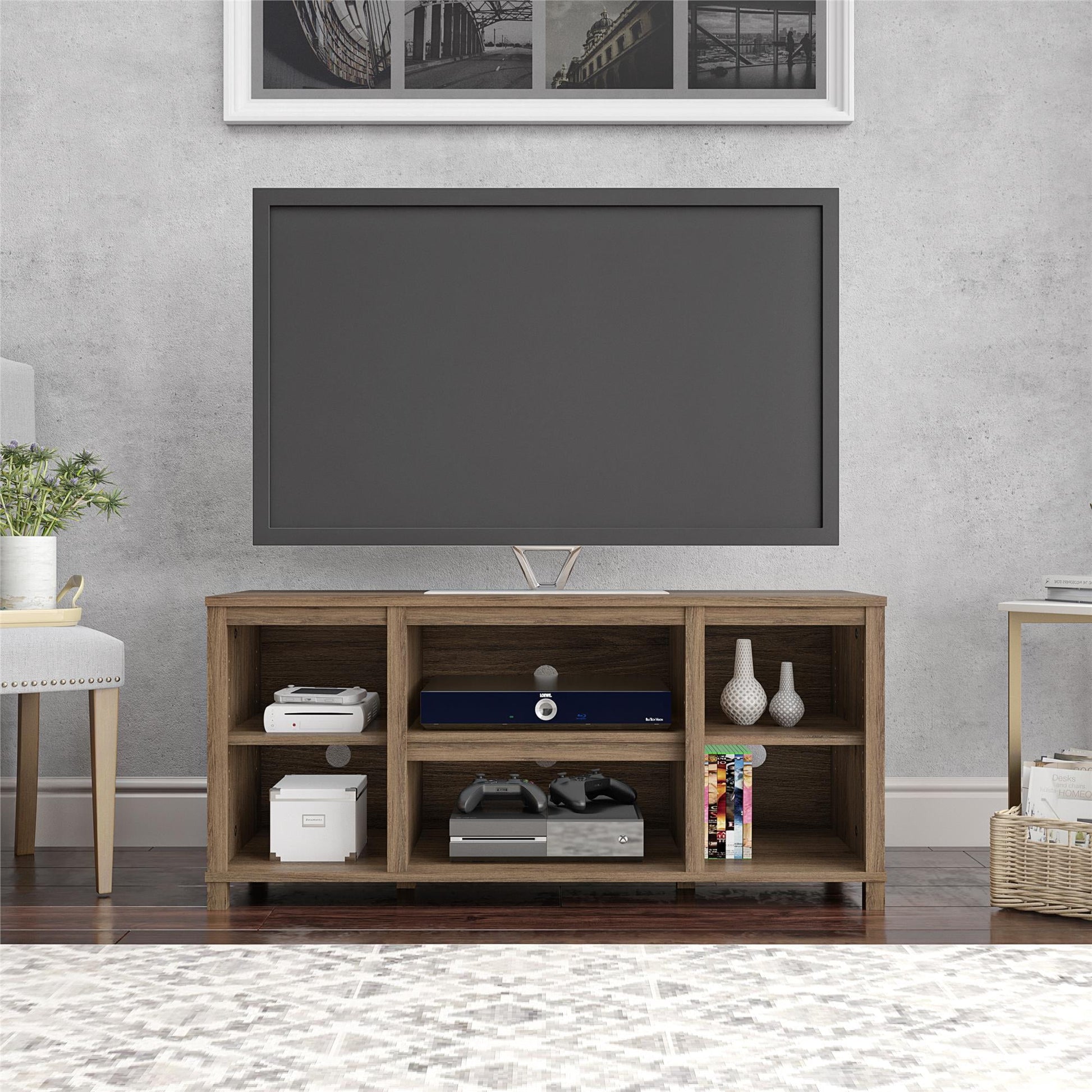 Parsons TV Stand for TVs up to 50 inches in Rustic Oak Finish