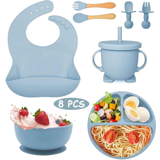 8 PCS Baby Led Weaning Feeding Supplies with Baby Spoon and Fork