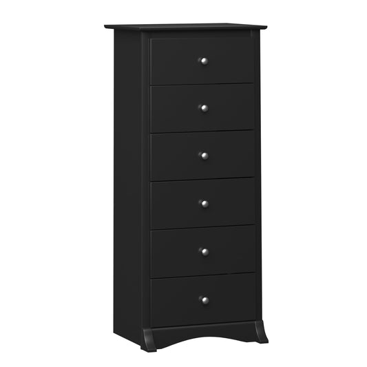 Sonoma 6-Drawer Wooden Dresser Chest, 19" x 23.25" x 52.75", Black Finish