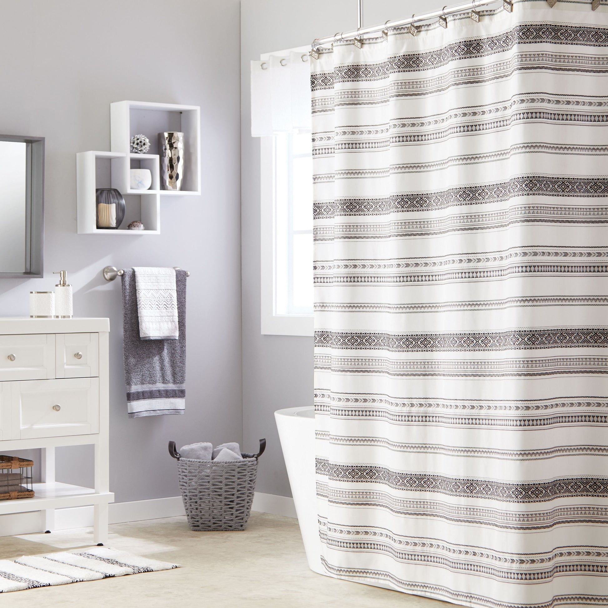 Geo Stripe Fabric Shower Curtain, 70" X 72"