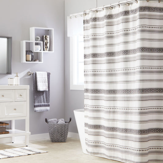 Geo Stripe Fabric Shower Curtain, 70" X 72"
