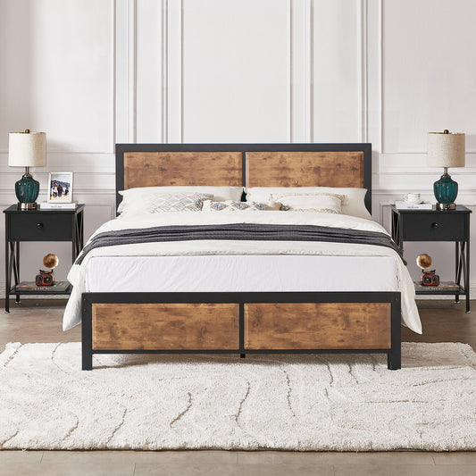 Transitional 3-Piece Queen Bedroom Set in Black and Rustic Brown Wood