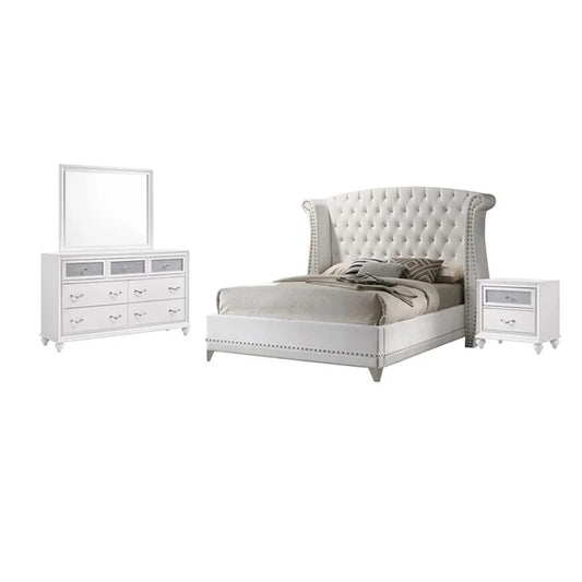Coaster Barzini 4-Piece Upholstered California King Bedroom Set in White Wood