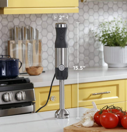 Professional Immersion Blender | Versatile Handheld Blender for Shakes, Smoothies, Baby Food & More | Includes Whisk and Blending Jar | 2-Speed Settings | Interchanable Attachments for Effortless Cleaning | 500 Watts | Durable Stainless Steel Construction