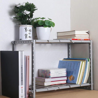 under Sink Expandable Shelf Organizer Rack, 2-Tier Adjustable Storage Shelves(Expands 15-3/8 to 26Inches, Grey)
