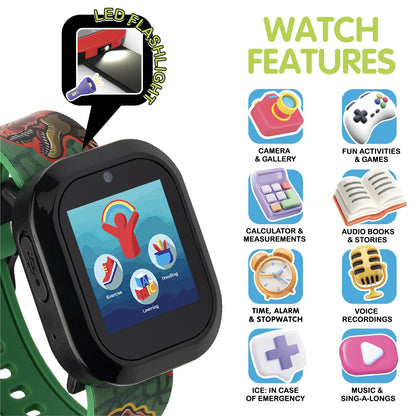 Children's Smartwatch with Bluetooth Headphones featuring Dinosaur Design and Illuminating Effects