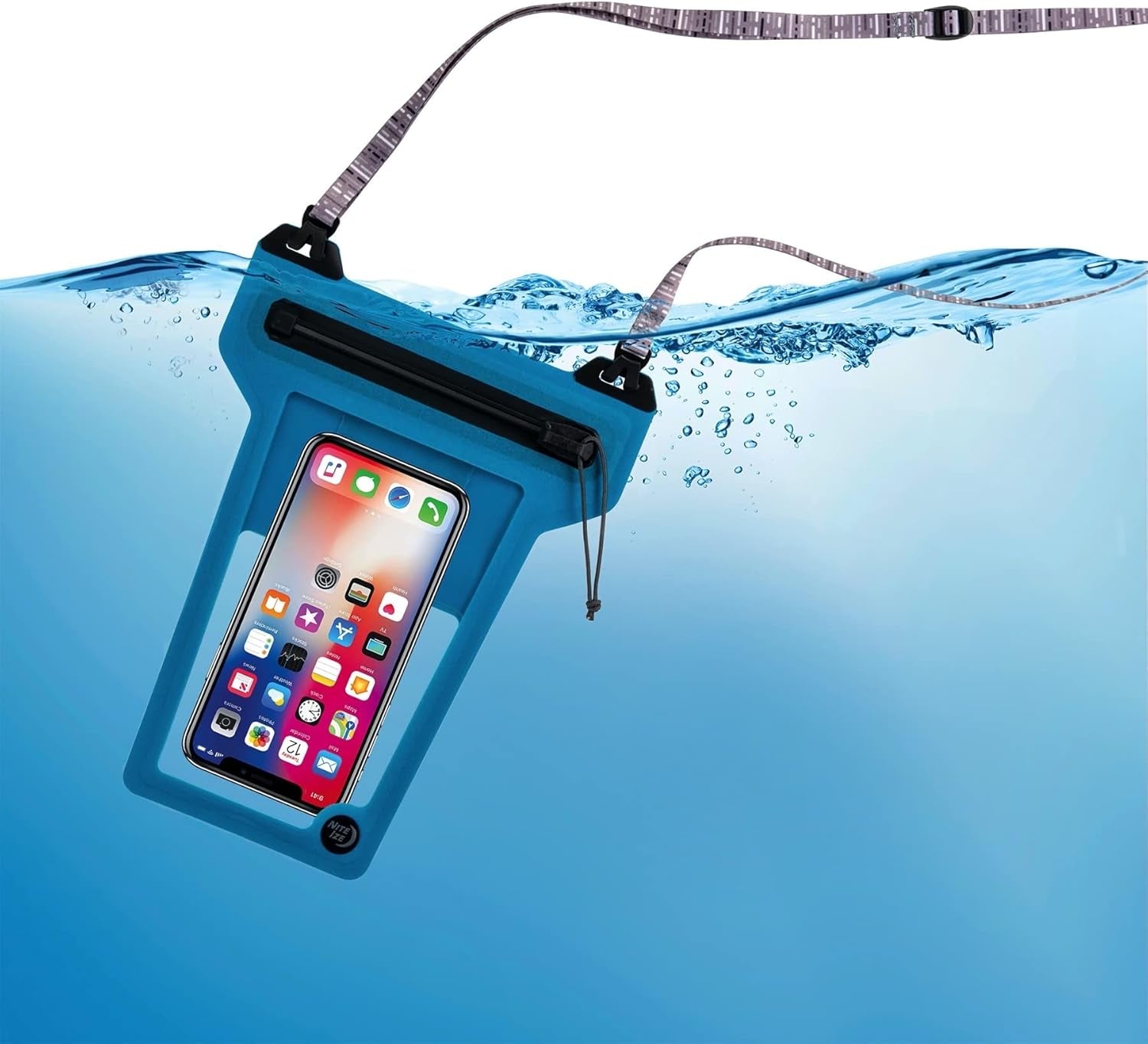Runoff Waterproof Phone Pouch with Lanyard and Zipper, IP67 Universal Waterproof Case for Iphone 11/11 Pro Max/Xs Max/Xr/X/8/8P Galaxy, Blue (ROPPL-03-R3)
