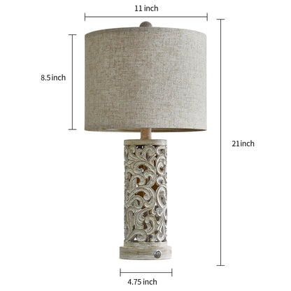 Set of 2 Dimmable 22" Farmhouse Touch Table Lamps with USB Ports for Living Room and Bedroom (Bulbs Included)