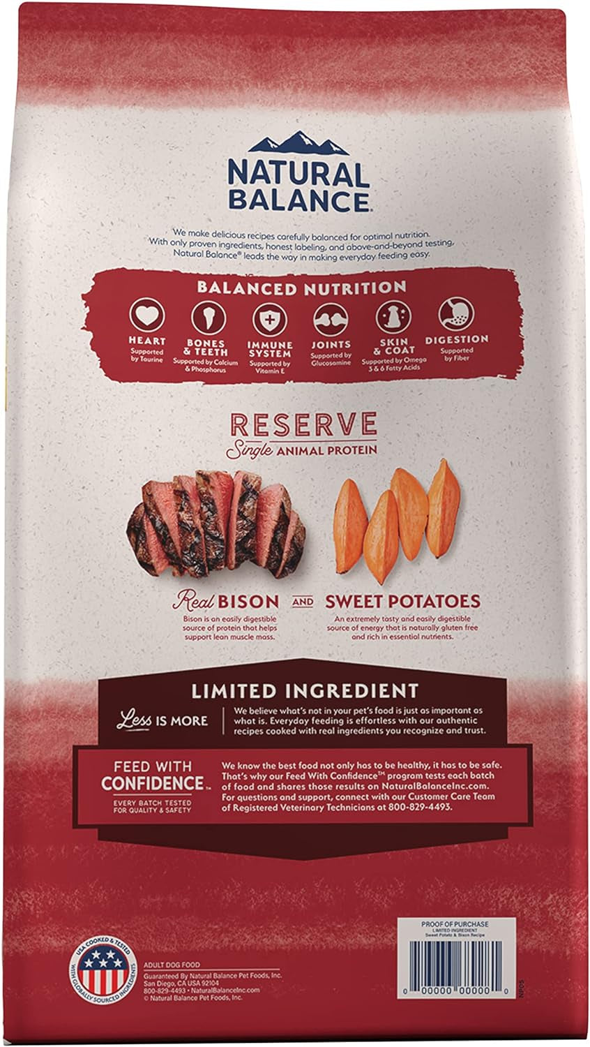 Limited Ingredient Adult Grain-Free Dry Dog Food, Reserve Sweet Potato & Bision Recipe, 4 lb