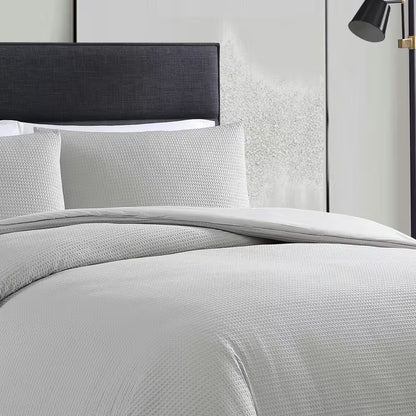 Waffle Pique 3-Piece Grey Solid Cotton Queen Comforter Set