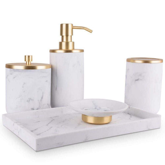 5-Piece Antique Brass Vanity Accessory Set