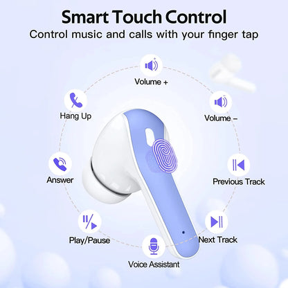 True Wireless Bluetooth Earbuds with 60 Hours Playback, LED Power Display, IPX5 Waterproof, Wireless Charging Case, and Built-in Microphone for TV, Smartphone, Laptop, and Sports