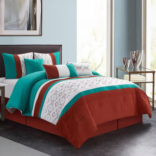 7-Piece Multi-Colored Patchwork Polyester King Comforter Set Luxury Bed in a Bag