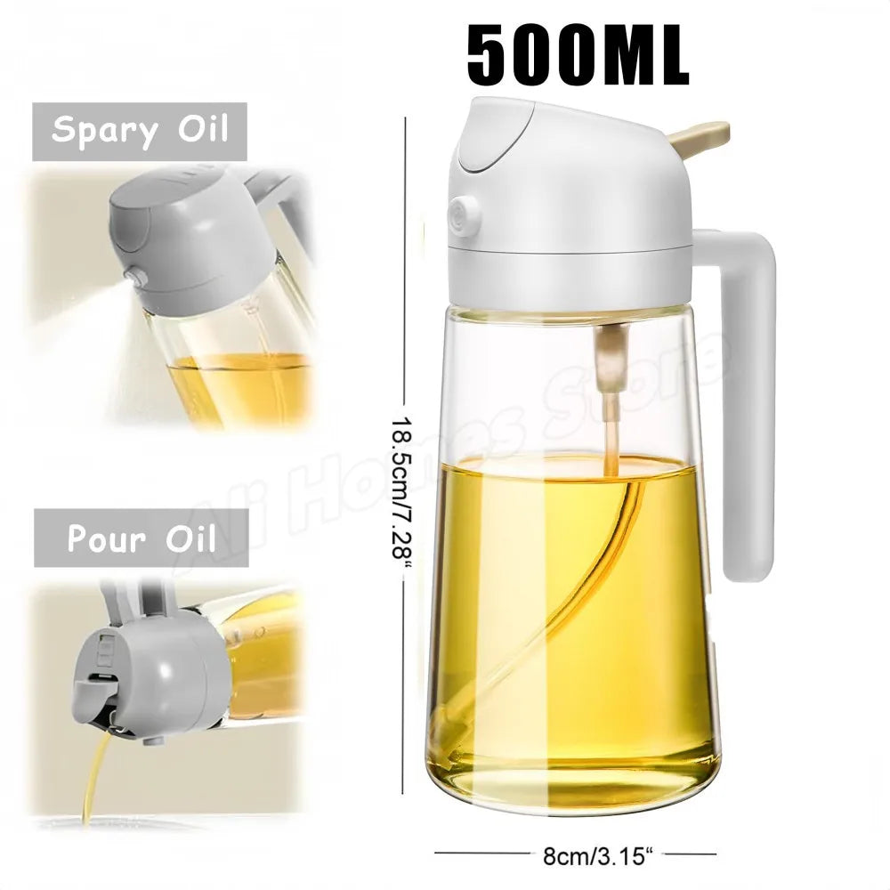 Spray for Olive Oil Dispenser Plastic 2 in 1 Oil Spray&Pour Oil Mister Bottle Cooking BBQ Baking Airfryer 500ML for Oil Bottles