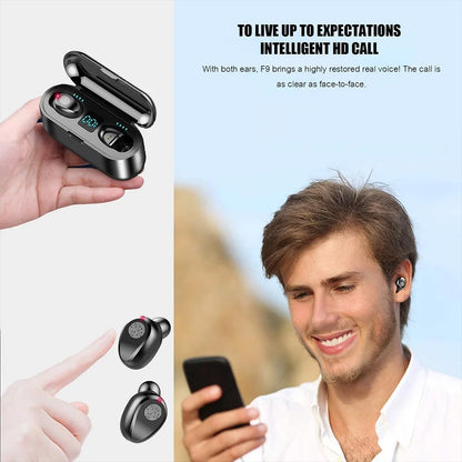 Bluetooth 5.0 True Wireless Earbuds with Smart LED Display Charging Case, Touch Control, Built-in Microphone, 120 Hours Playtime, Noise Cancelling Headset for Sports
