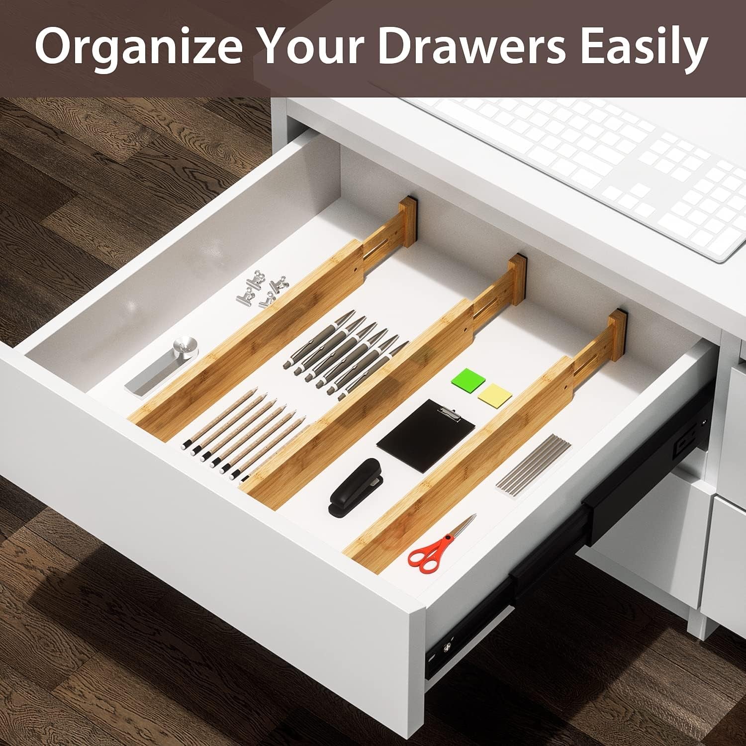 Drawer Divider, 4 PCS Bamboo Drawer Dividers Organizers, Adjustable Drawer Divid