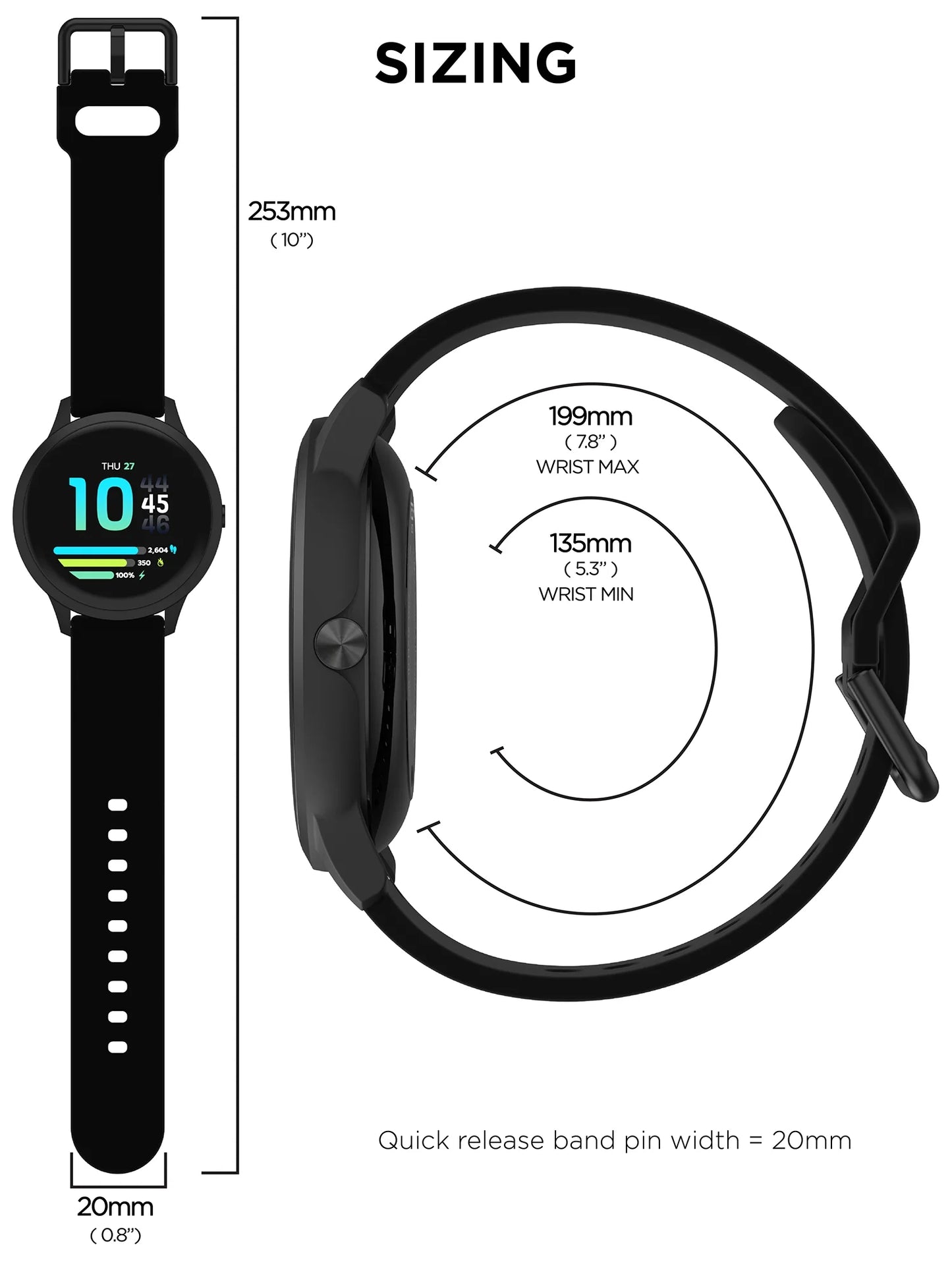 Elite 3 Unisex Adult Round Smartwatch with Black Silicone Strap