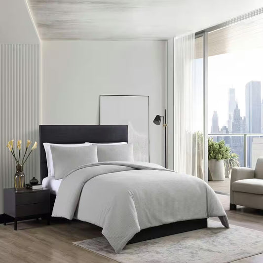 Waffle Pique 3-Piece Grey Solid Cotton Queen Comforter Set