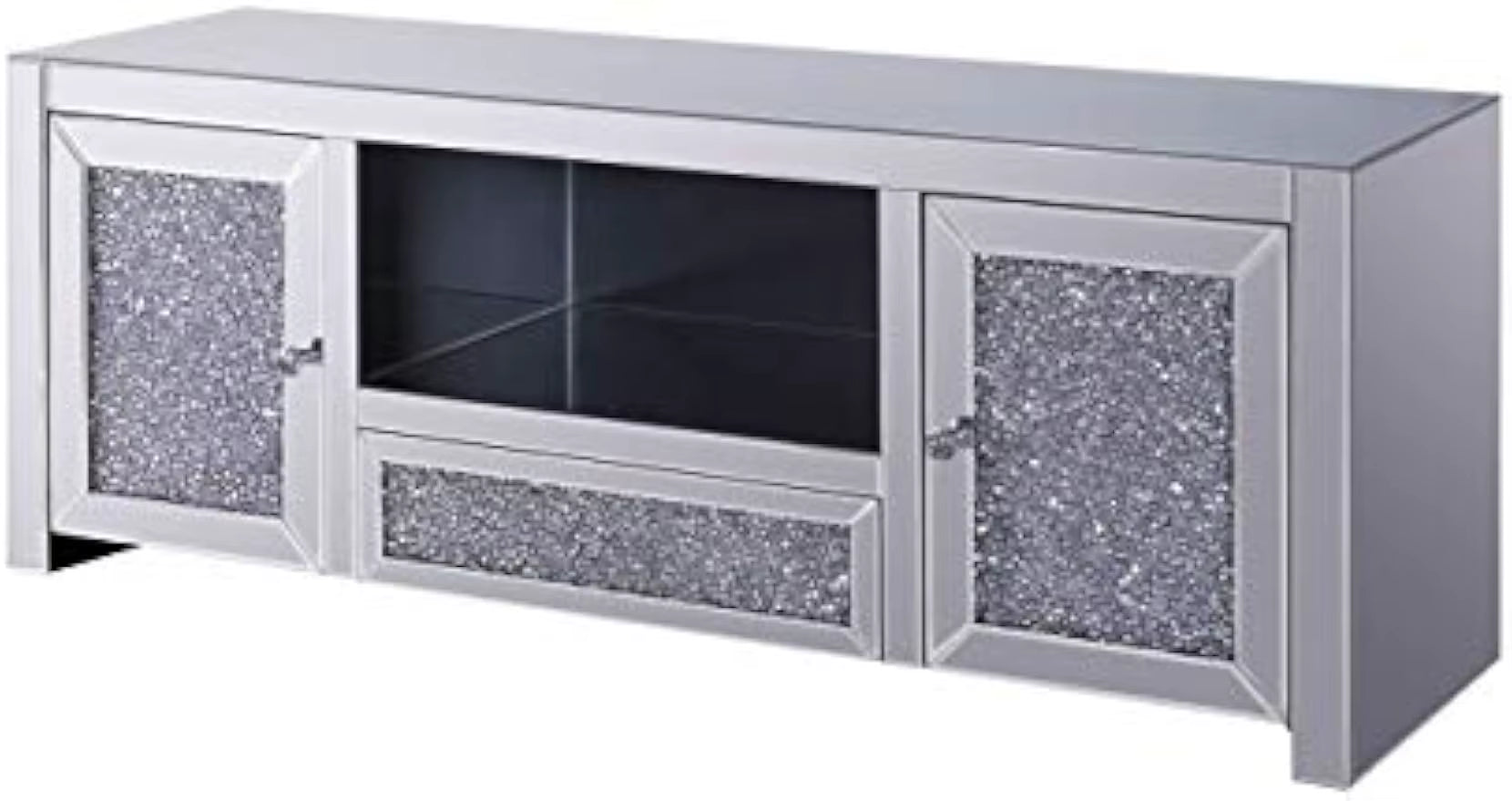 Furniture TV Stand, Mirrored and Faux Diamonds Tv Stand Living Room Furniture Fireplace Tv Stand
