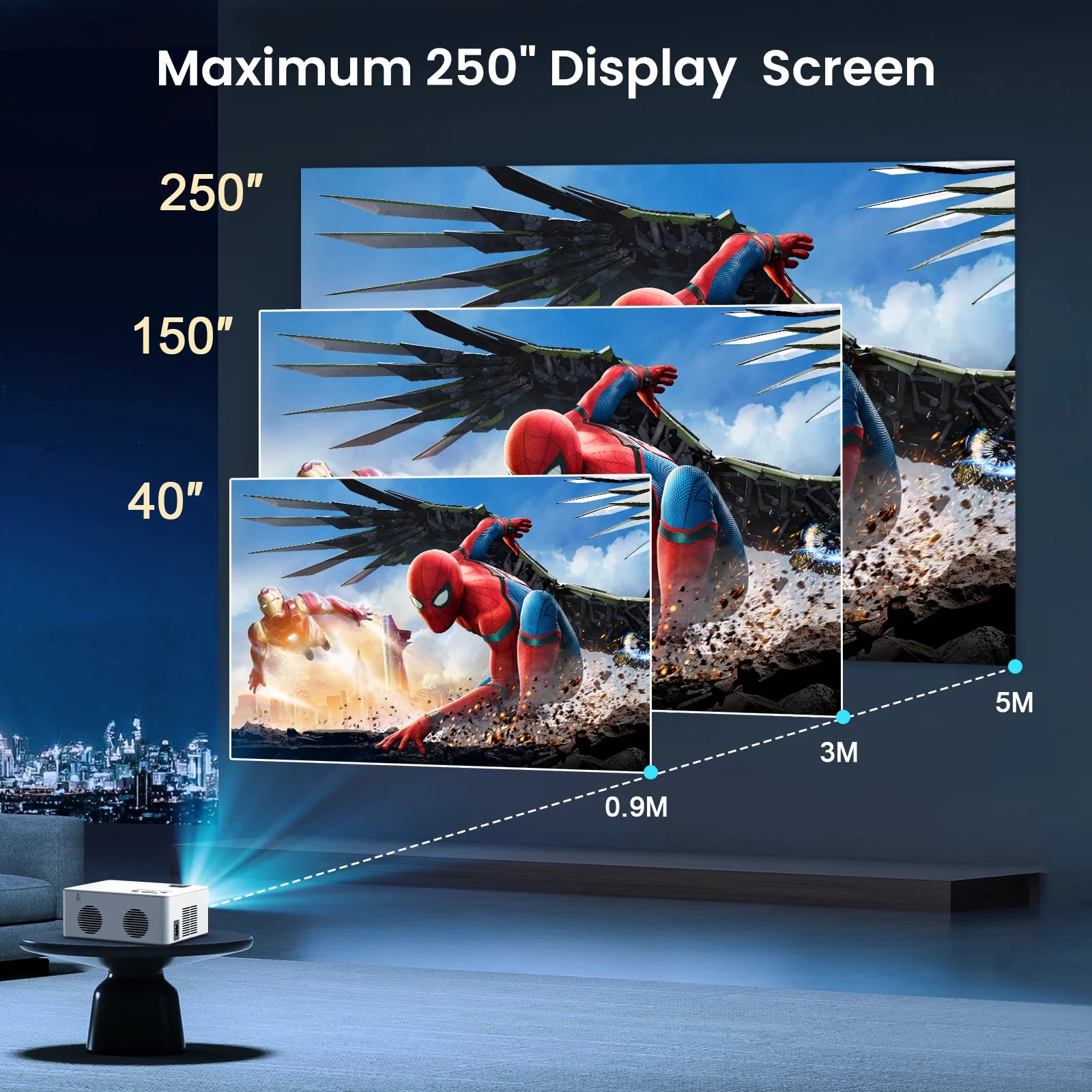 5G WiFi Projector with Bluetooth 5.2, HD 1080P Resolution, Supports Up to 250'' Display with HDMI Connectivity