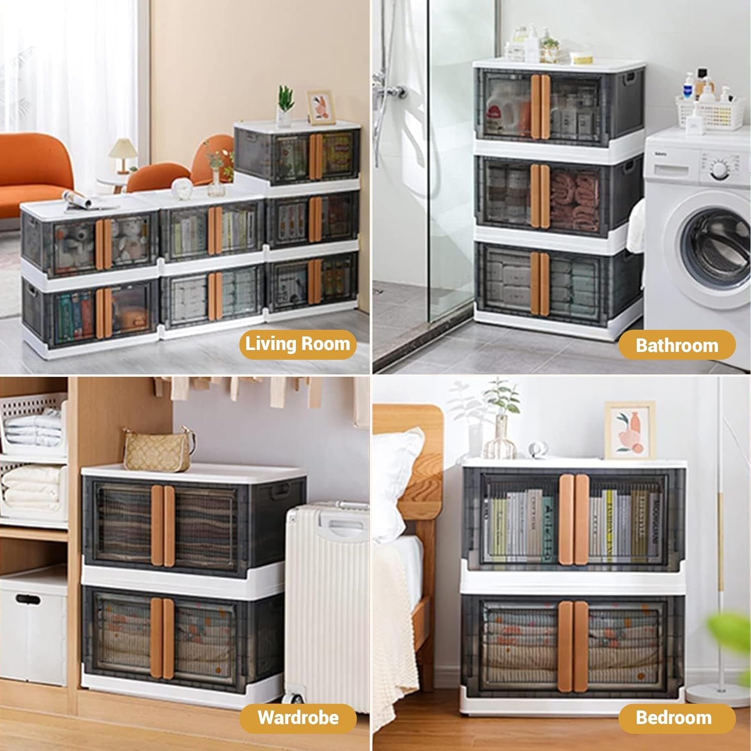 4 Packs Folding Box Storage Bins with Lids 