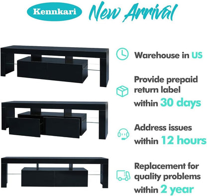 High Gloss Black TV Stand with 2 Storage Compartments and 3 Open Shelves for 50 to 70 Inch TVs - Modern Entertainment Center and Media Console