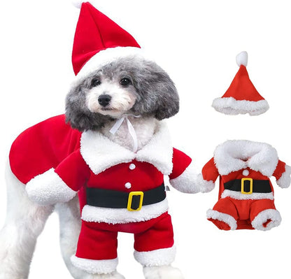Pet Christmas Costumes, Dog Cat Christmas Costume, Funny Pet Cosplay Outfit with a Cap for Party Dress up Clothing Christmas (Red, X-Small)