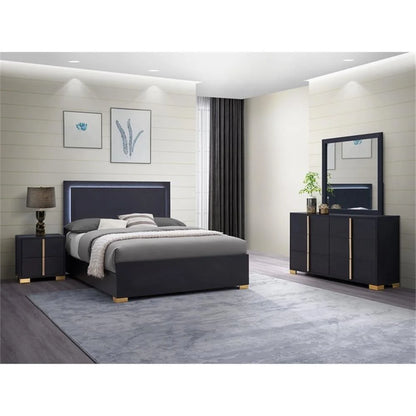 Contemporary 4-Piece Black and Gold Wood Queen Bedroom Set by