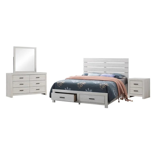 Brantford Coastal White 4-Piece Queen Bedroom Set with Storage